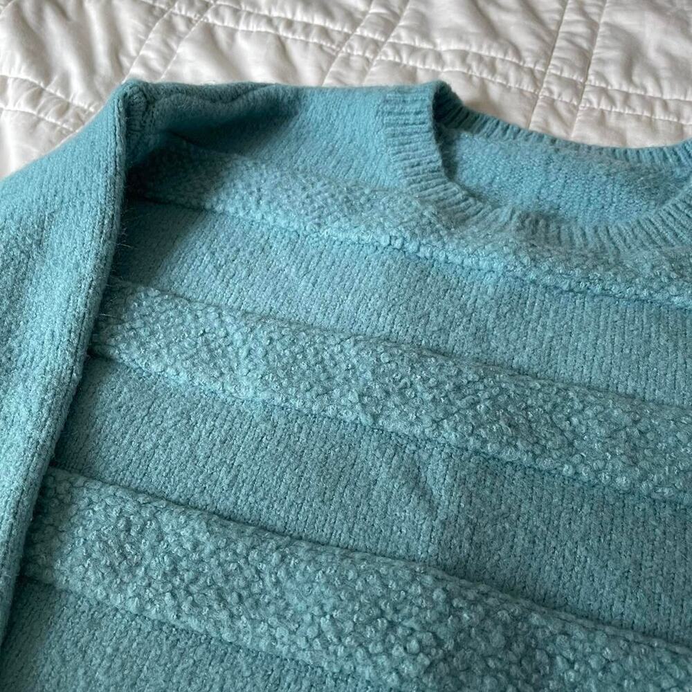 Knit comfy cozy aqua cottagecore sweater striped sz XL boho‎ chic winter - Picture 4 of 4